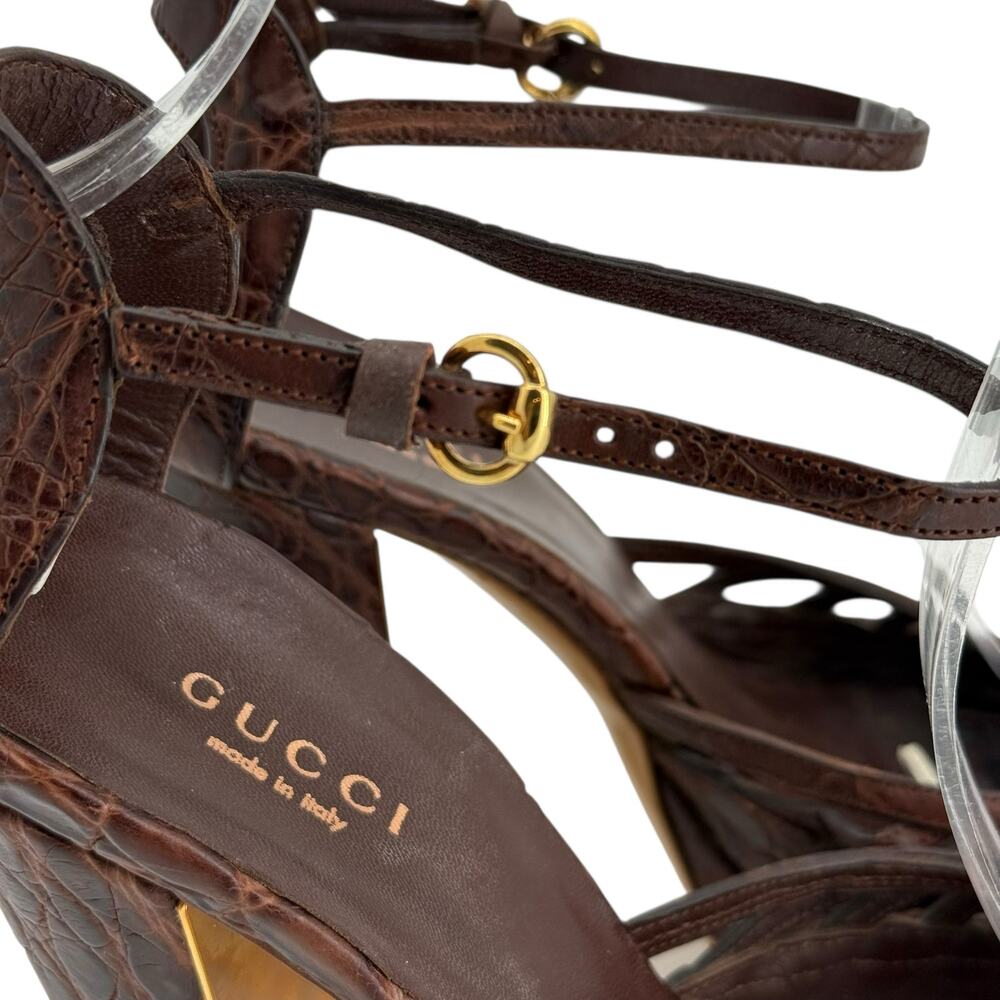 Gucci Brown Cyclamin Python Platform Heeled Sanda… - image 7